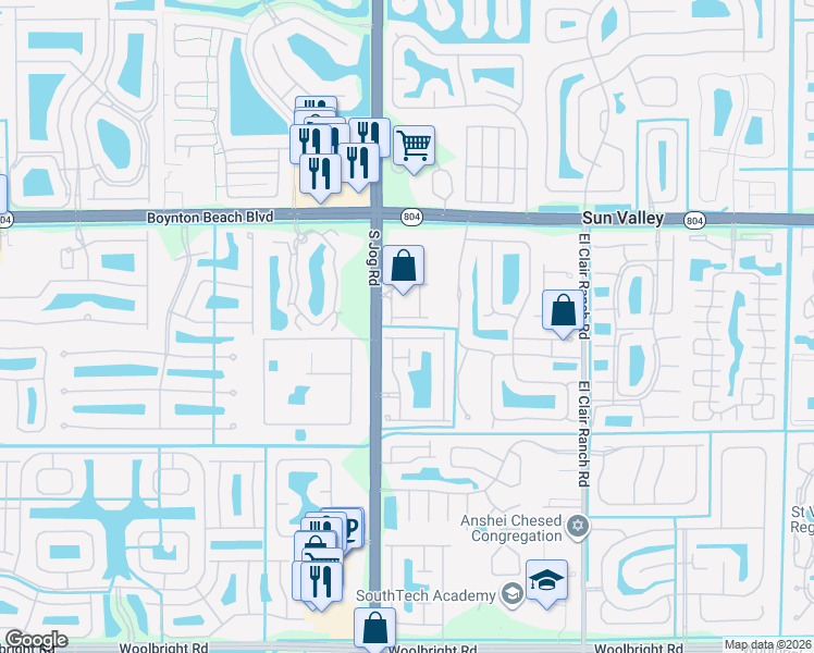 map of restaurants, bars, coffee shops, grocery stores, and more near 10315 Utopia Circle North in Boynton Beach