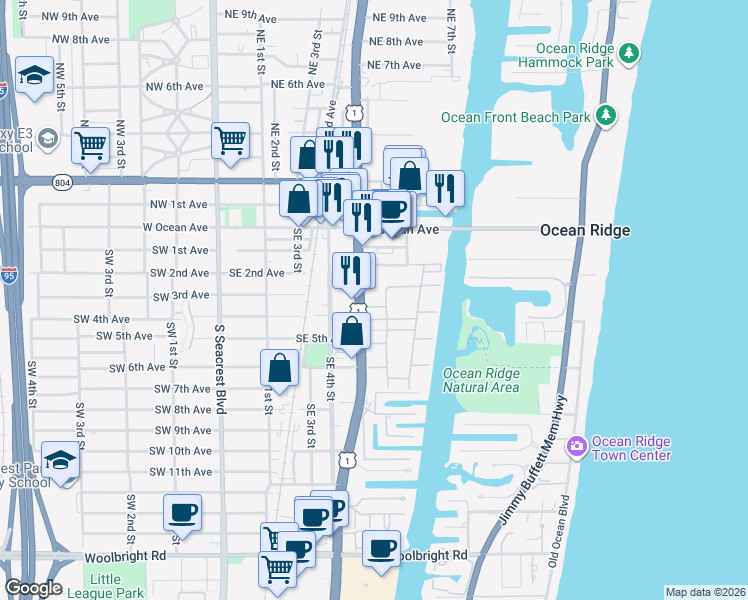 map of restaurants, bars, coffee shops, grocery stores, and more near 340 Horizon West in Boynton Beach