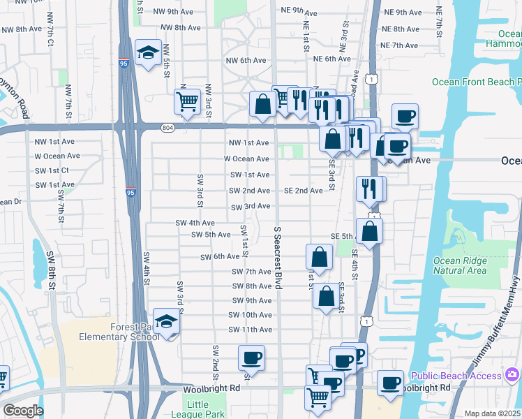 map of restaurants, bars, coffee shops, grocery stores, and more near 200 Southwest 3rd Avenue in Boynton Beach