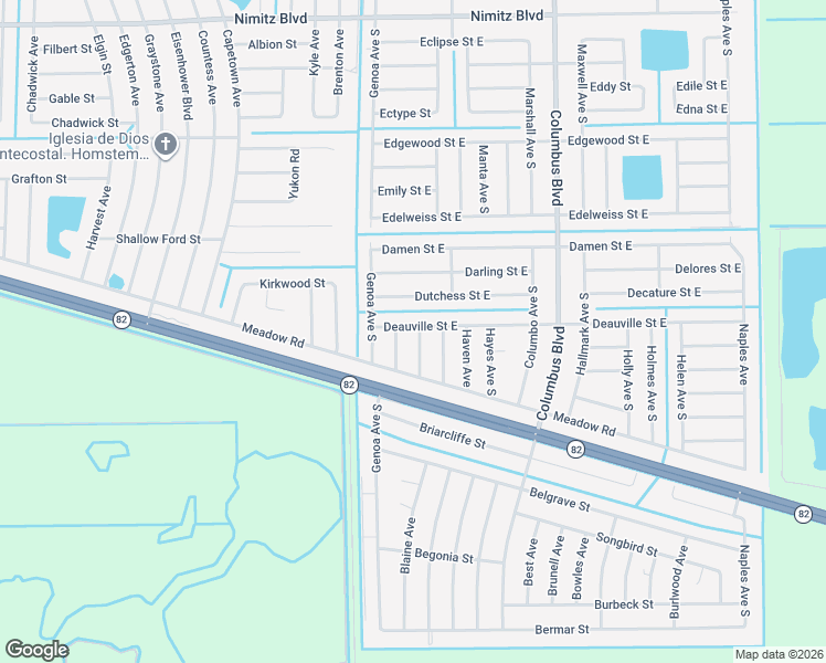 map of restaurants, bars, coffee shops, grocery stores, and more near 1130 Harris Avenue South in Lehigh Acres