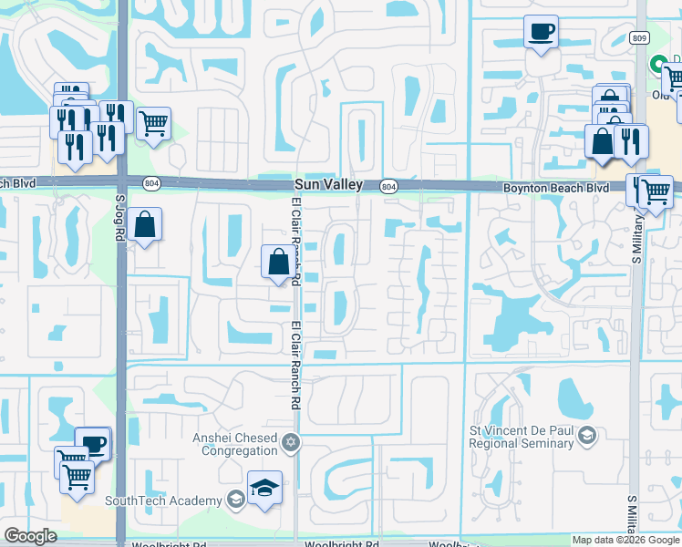 map of restaurants, bars, coffee shops, grocery stores, and more near 10393 North Circle Lake Drive in Boynton Beach