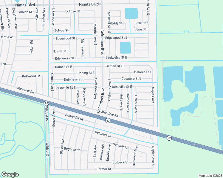 map of restaurants, bars, coffee shops, grocery stores, and more near 1129 Columbus Boulevard in Lehigh Acres