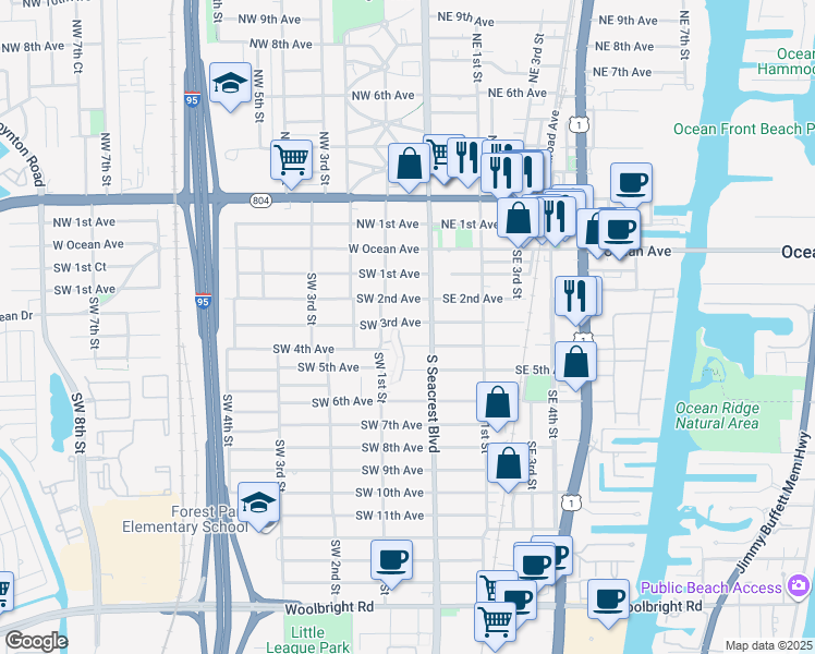 map of restaurants, bars, coffee shops, grocery stores, and more near 200 Southwest 3rd Avenue in Boynton Beach