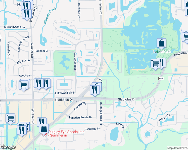 map of restaurants, bars, coffee shops, grocery stores, and more near 8081 South Woods Circle in Fort Myers
