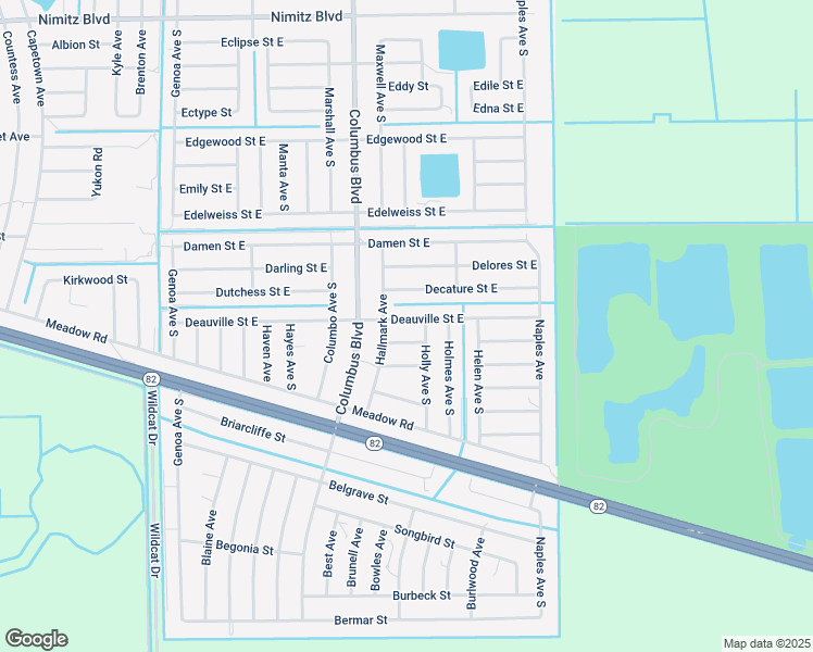 map of restaurants, bars, coffee shops, grocery stores, and more near 1216 Deauville Street East in Lehigh Acres