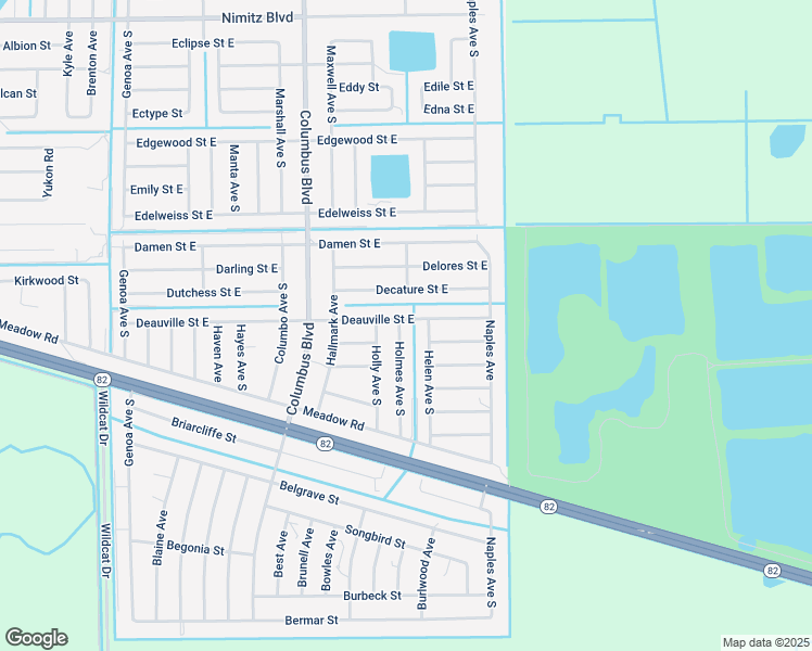 map of restaurants, bars, coffee shops, grocery stores, and more near 1128 Holmes Avenue South in Lehigh Acres