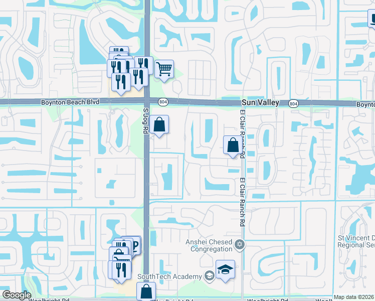 map of restaurants, bars, coffee shops, grocery stores, and more near 6265 Copper Lake Court in Boynton Beach