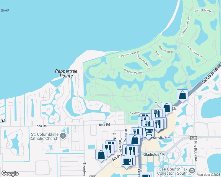 map of restaurants, bars, coffee shops, grocery stores, and more near 14560 Grande Cay Circle in Fort Myers