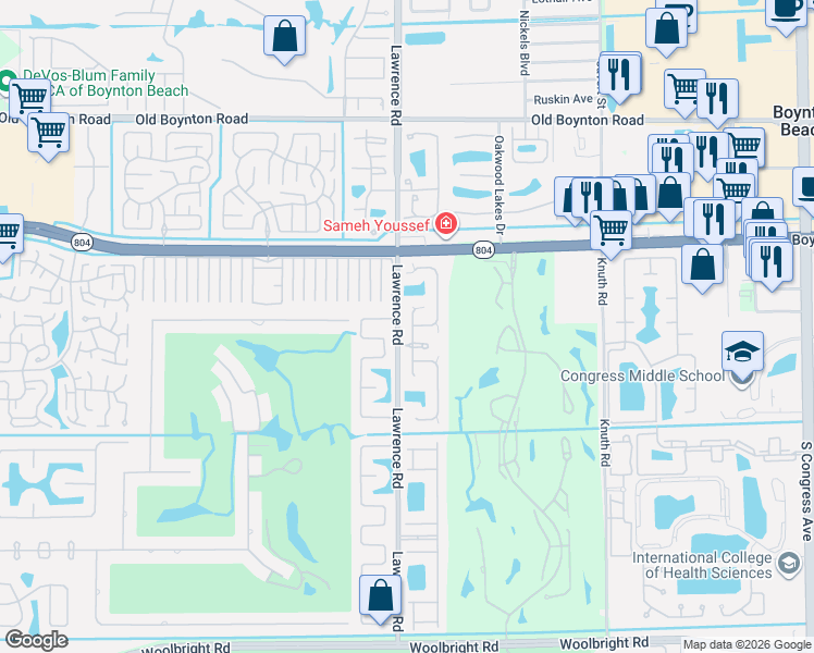map of restaurants, bars, coffee shops, grocery stores, and more near 10213 Lexington Lakes Boulevard North in Boynton Beach