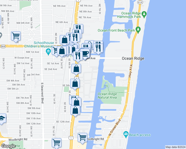 map of restaurants, bars, coffee shops, grocery stores, and more near 350 Horizon Street East in Boynton Beach