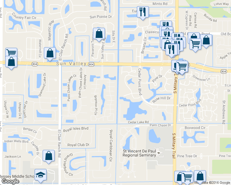 map of restaurants, bars, coffee shops, grocery stores, and more near 10086 Boynton Place Circle in Boynton Beach