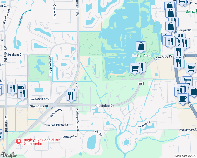 map of restaurants, bars, coffee shops, grocery stores, and more near 14951 Reflection Key Circle in Fort Myers