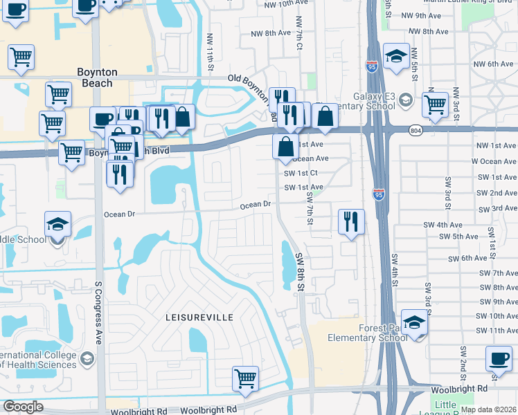 map of restaurants, bars, coffee shops, grocery stores, and more near 812 Ocean Drive in Boynton Beach