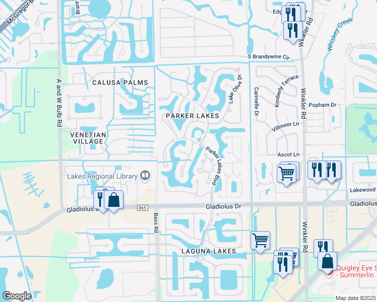 map of restaurants, bars, coffee shops, grocery stores, and more near 15020 Lakeside View Drive in Fort Myers