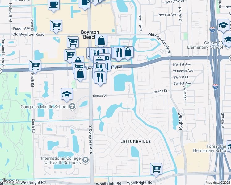 map of restaurants, bars, coffee shops, grocery stores, and more near 1801 Ocean Drive in Boynton Beach