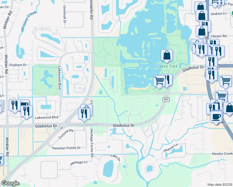 map of restaurants, bars, coffee shops, grocery stores, and more near 14951 Reflection Key Circle in Fort Myers