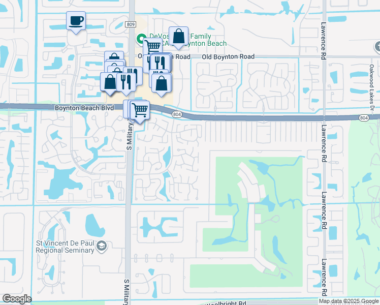 map of restaurants, bars, coffee shops, grocery stores, and more near 4687 Robinwood Place in Boynton Beach