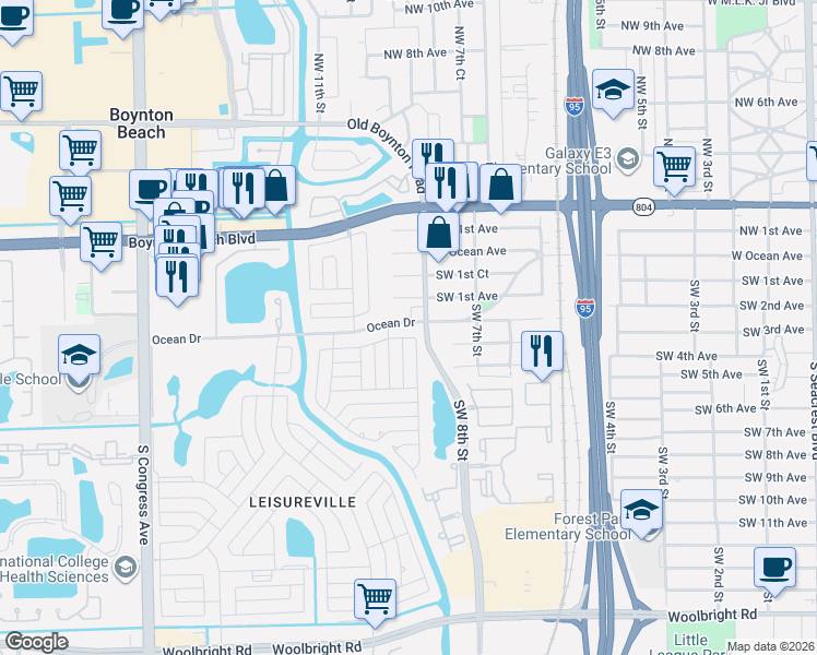 map of restaurants, bars, coffee shops, grocery stores, and more near 812 Ocean Drive in Boynton Beach