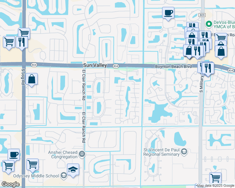 map of restaurants, bars, coffee shops, grocery stores, and more near 10400 Boynton Place Circle in Boynton Beach
