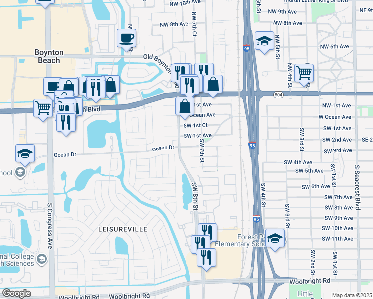 map of restaurants, bars, coffee shops, grocery stores, and more near 742 West Ocean Drive in Boynton Beach