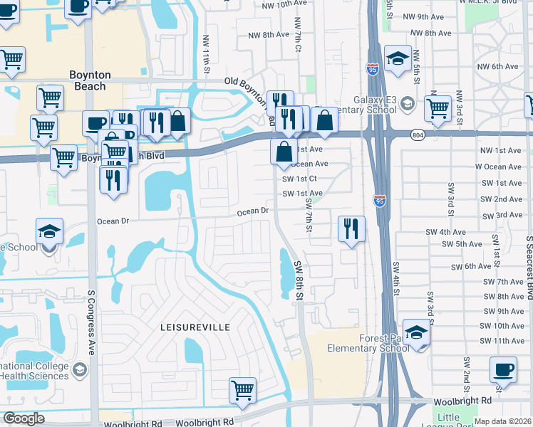 map of restaurants, bars, coffee shops, grocery stores, and more near 812 Ocean Drive in Boynton Beach