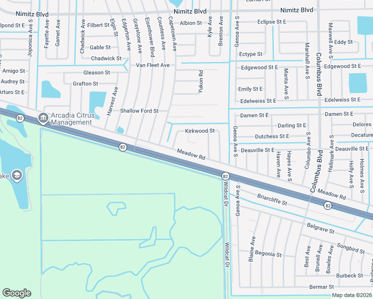 map of restaurants, bars, coffee shops, grocery stores, and more near 3353 Meadow Road in Lehigh Acres