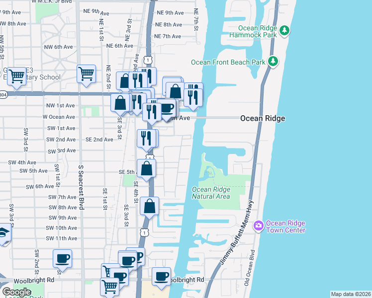 map of restaurants, bars, coffee shops, grocery stores, and more near 350 Horizon Street East in Boynton Beach
