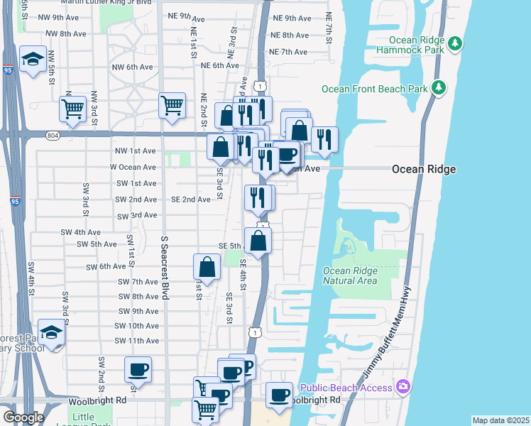 map of restaurants, bars, coffee shops, grocery stores, and more near 450 South Federal Highway in Boynton Beach
