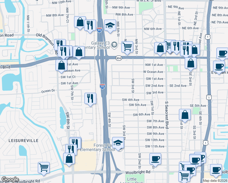 map of restaurants, bars, coffee shops, grocery stores, and more near 461 Southwest 3rd Avenue in Boynton Beach