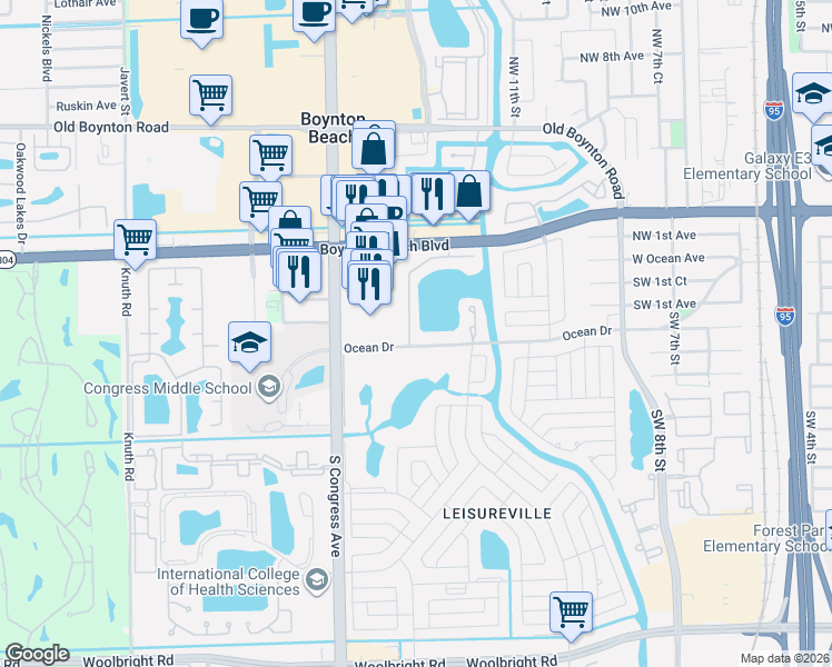 map of restaurants, bars, coffee shops, grocery stores, and more near 1119 Lake Terrace in Boynton Beach