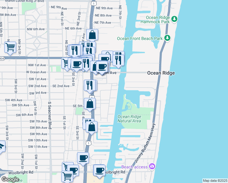 map of restaurants, bars, coffee shops, grocery stores, and more near 350 Horizon Street East in Boynton Beach
