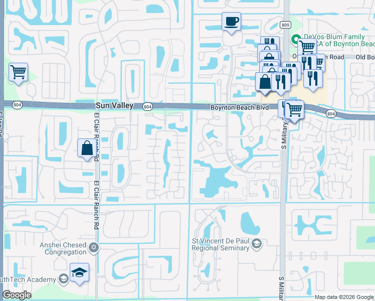 map of restaurants, bars, coffee shops, grocery stores, and more near 10086 Boynton Place Circle in Boynton Beach