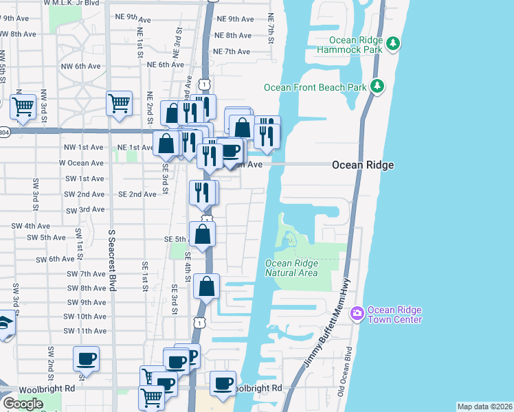 map of restaurants, bars, coffee shops, grocery stores, and more near 350 Horizon Street East in Boynton Beach