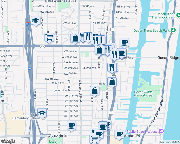 map of restaurants, bars, coffee shops, grocery stores, and more near 138 Southeast 3rd Avenue in Boynton Beach
