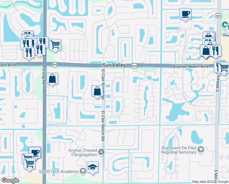 map of restaurants, bars, coffee shops, grocery stores, and more near 10393 North Circle Lake Drive in Boynton Beach