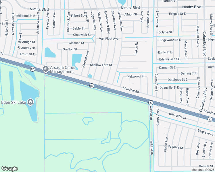 map of restaurants, bars, coffee shops, grocery stores, and more near 3316 Meadow Road in Lehigh Acres