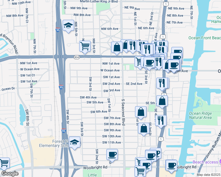 map of restaurants, bars, coffee shops, grocery stores, and more near 200 Southwest 3rd Avenue in Boynton Beach