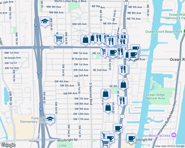 map of restaurants, bars, coffee shops, grocery stores, and more near 111 Southeast 3rd Avenue in Boynton Beach