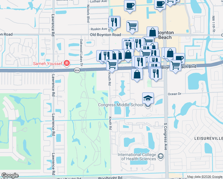 map of restaurants, bars, coffee shops, grocery stores, and more near 1837 Banyan Creek Circle North in Boynton Beach