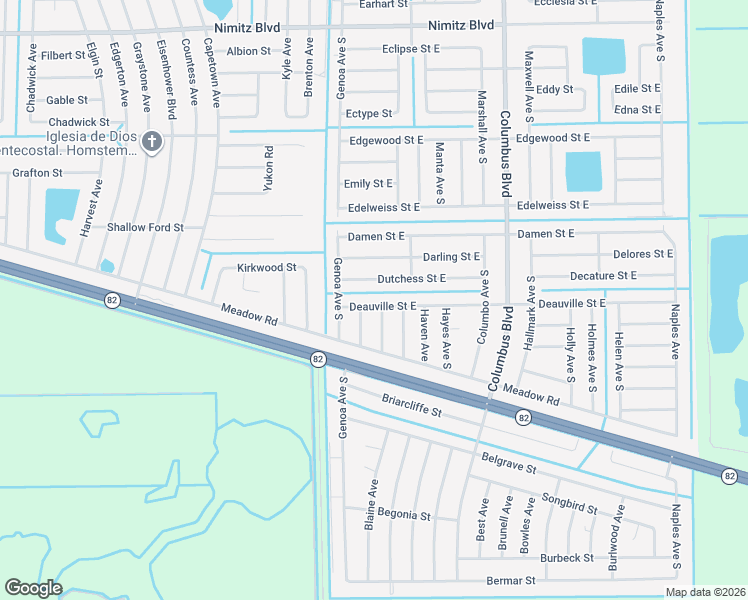 map of restaurants, bars, coffee shops, grocery stores, and more near 1130 Harris Avenue South in Lehigh Acres