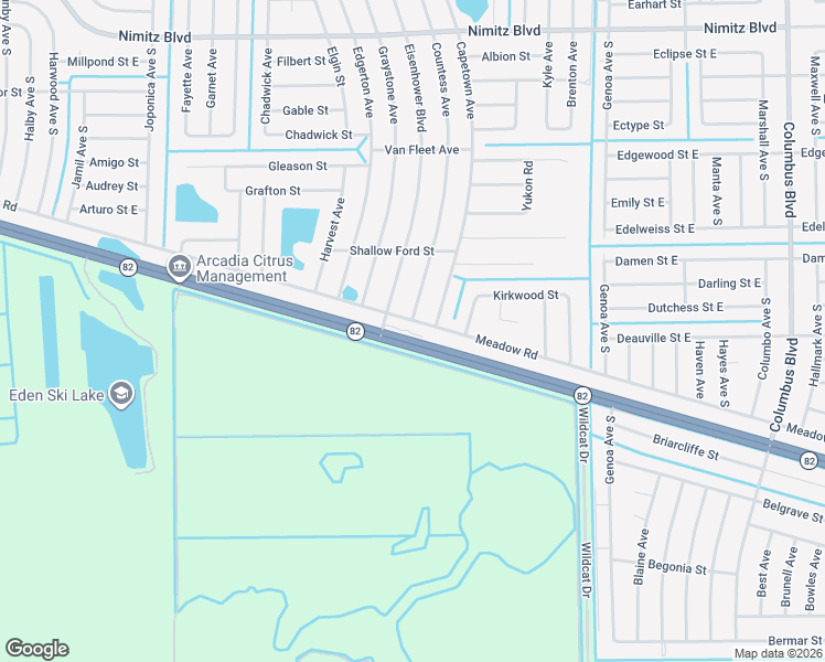 map of restaurants, bars, coffee shops, grocery stores, and more near 3316 Meadow Road in Lehigh Acres
