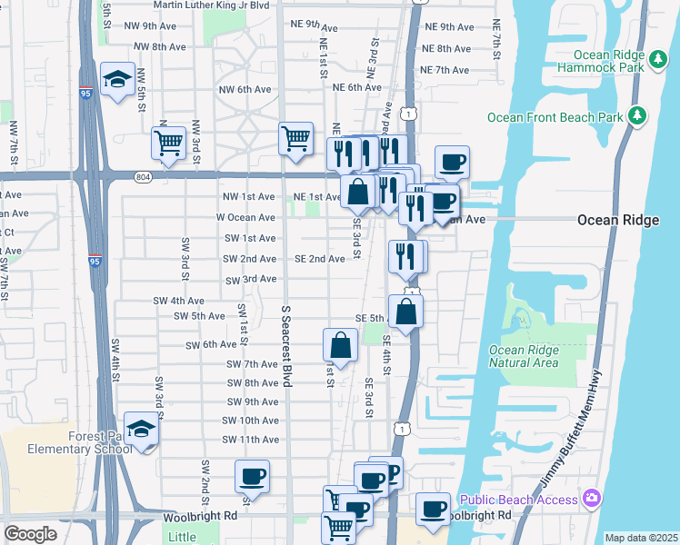 map of restaurants, bars, coffee shops, grocery stores, and more near 230 Southeast 3rd Avenue in Boynton Beach
