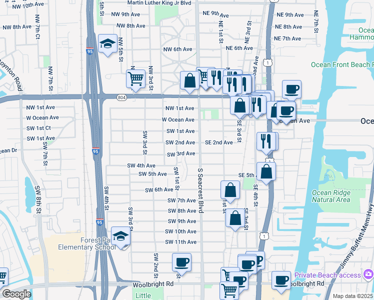 map of restaurants, bars, coffee shops, grocery stores, and more near 200 Southwest 3rd Avenue in Boynton Beach