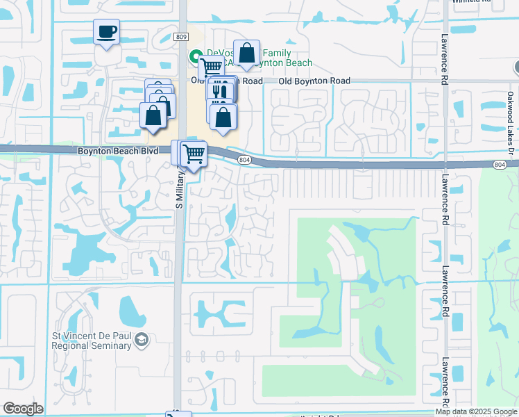 map of restaurants, bars, coffee shops, grocery stores, and more near 4687 Robinwood Place in Boynton Beach
