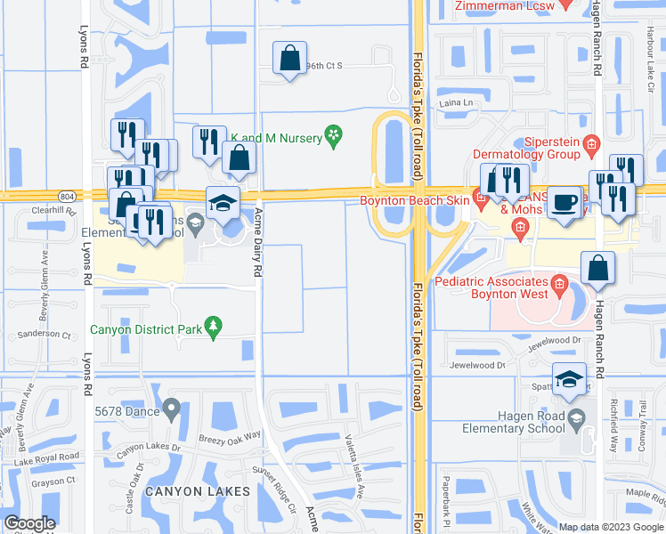 map of restaurants, bars, coffee shops, grocery stores, and more near 8855 West Boynton Beach Boulevard in Boynton Beach