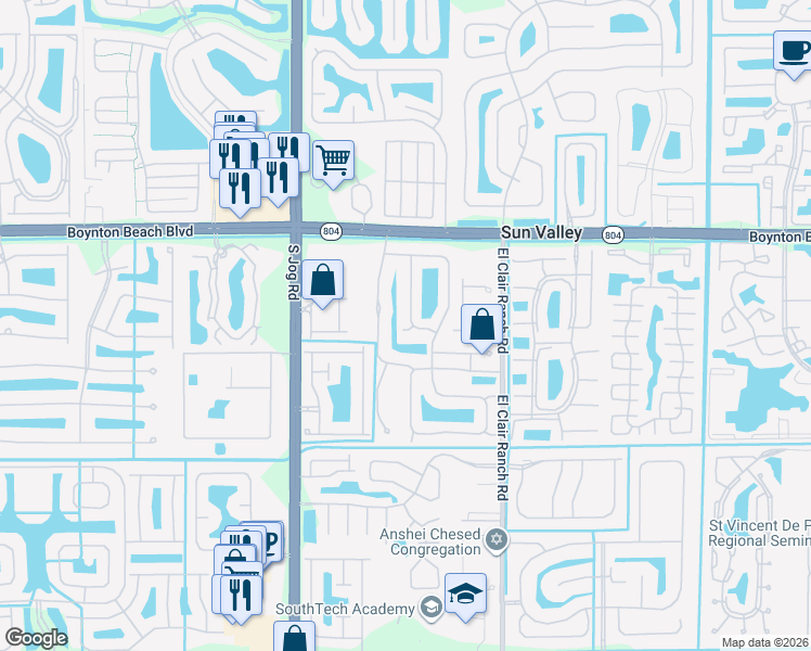map of restaurants, bars, coffee shops, grocery stores, and more near 6265 Copper Lake Court in Boynton Beach