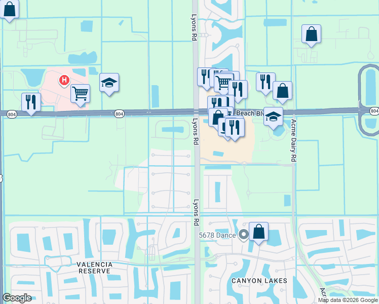 map of restaurants, bars, coffee shops, grocery stores, and more near 9040 Ribbons Ridge Point in Boynton Beach