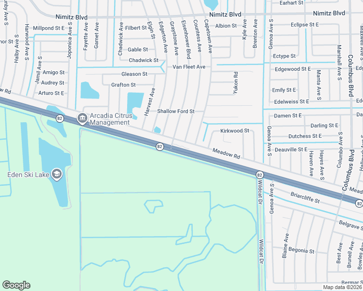 map of restaurants, bars, coffee shops, grocery stores, and more near 3316 Meadow Road in Lehigh Acres