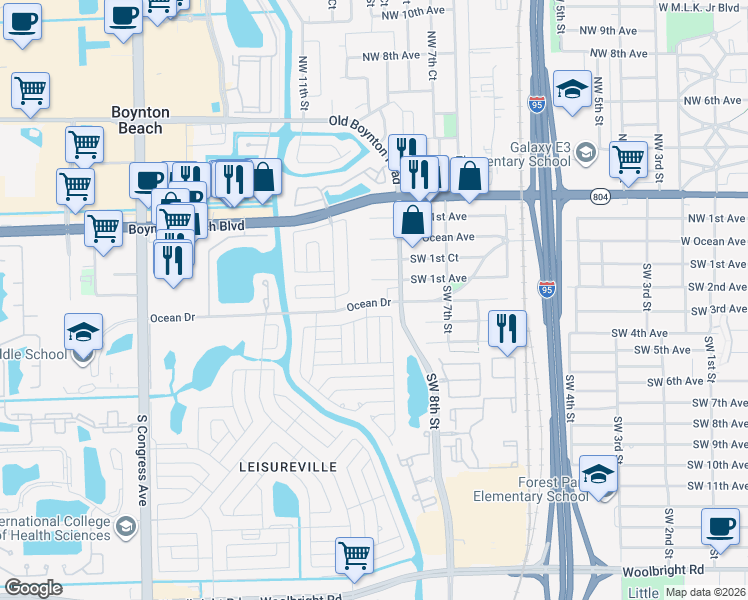 map of restaurants, bars, coffee shops, grocery stores, and more near 812 Ocean Drive in Boynton Beach