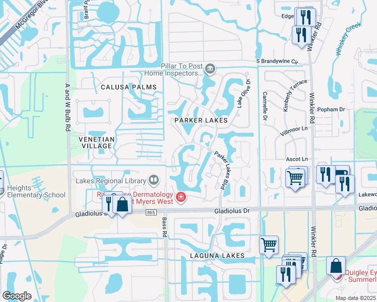 map of restaurants, bars, coffee shops, grocery stores, and more near 15020 Lakeside View Drive in Fort Myers